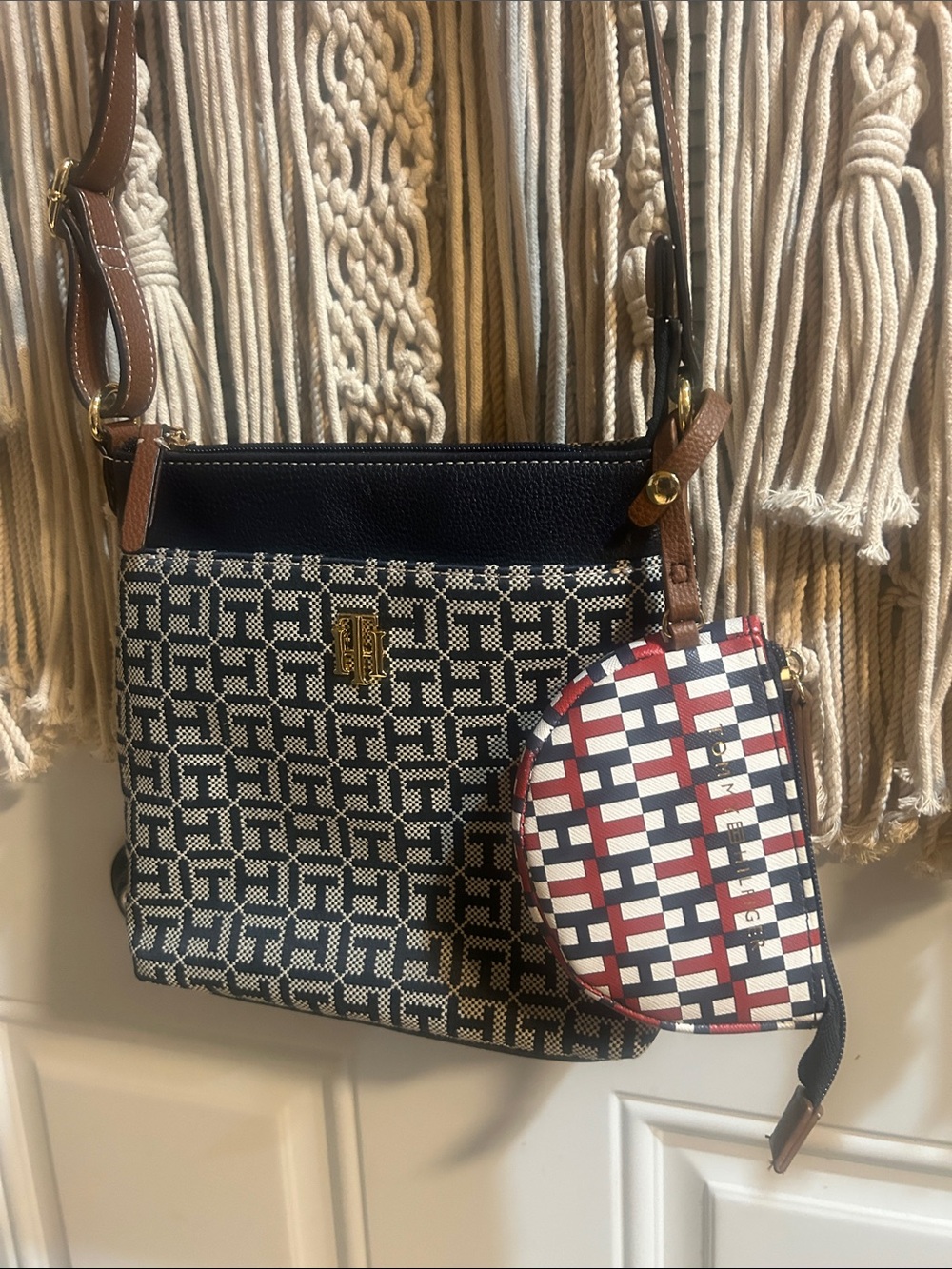 Tommy Hilfiger Navy Patterned Crossbody with Red White & Blue Coin Pouch